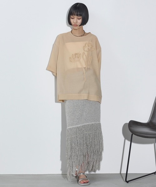 エグランティーヌ EGLANTINE コード刺繍シアースリーブカットソー （オフホワイト） エグランティーヌ EGLANTINE コード刺繍シアースリーブ