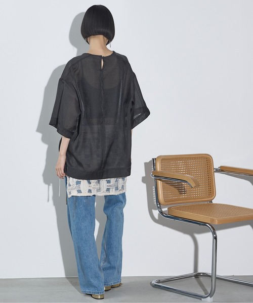 THE YOn（ザヨン）の「フラワーコード刺繍シアーハーフスリーブトップス（Tシャツ/カットソー・レディース・ナチュラル/ブラック/シャーベット・FREE）」の10枚目の写真