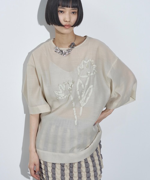 THE YOn（ザヨン）の「フラワーコード刺繍シアーハーフスリーブトップス（Tシャツ/カットソー・レディース・ナチュラル/ブラック/シャーベット・FREE）」の22枚目の写真