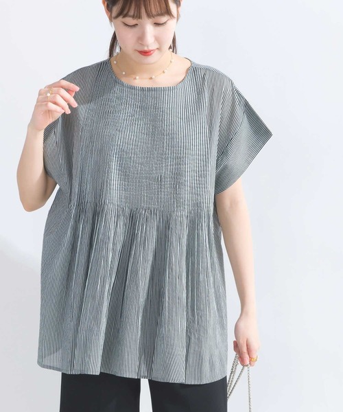 PICCIN(ピッチン)の「【WEB限定】ピンタックコットンボイルチュニック(シャツ/ブラウス・レディース・オレンジ/ブラック/オフホワイト/ブルー系その他/ブラック系その他・M)」の4枚目の写真