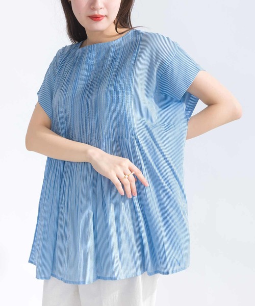 PICCIN(ピッチン)の「【WEB限定】ピンタックコットンボイルチュニック(シャツ/ブラウス・レディース・オレンジ/ブラック/オフホワイト/ブルー系その他/ブラック系その他・M)」の1枚目の写真