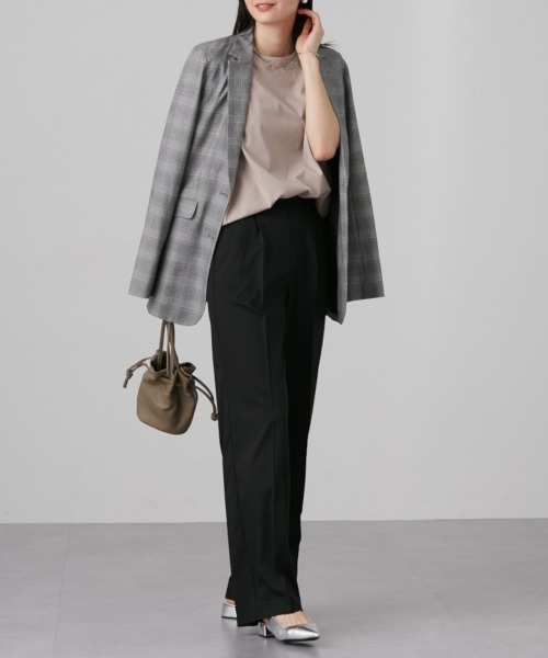 slattgir(スラットジール)の「高身長 ひんやりストレッチきれいめワイドパンツ(接触冷感) 丈長め・トールサイズ(スラックス・レディース・ブラック/ホワイト系/杢グレー/モカ・M/L/LL/3L/4L/5L)」の8枚目の写真