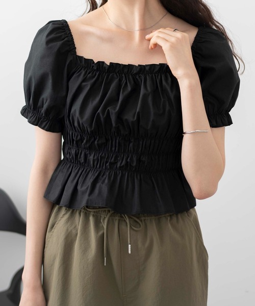 WEGO(ウィゴー)の「WEGO/オフショルシャーリングブラウス(シャツ/ブラウス・レディース・ブラック/ホワイト・FREE)」の2枚目の写真