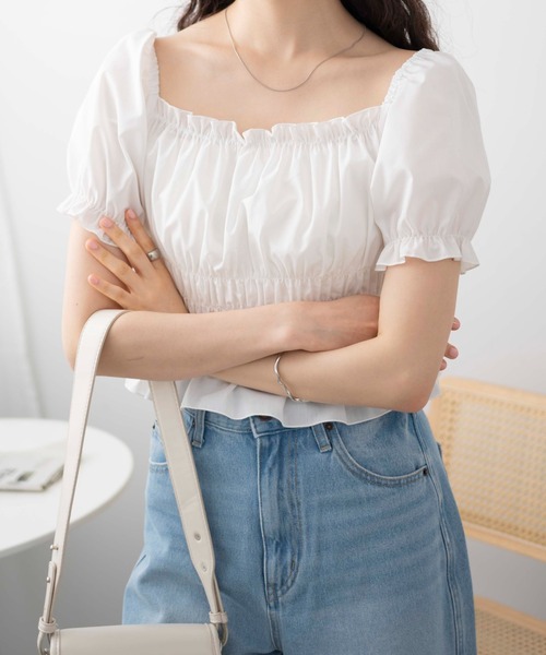 WEGO(ウィゴー)の「WEGO/オフショルシャーリングブラウス(シャツ/ブラウス・レディース・ブラック/ホワイト・FREE)」の8枚目の写真