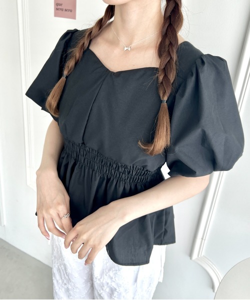 Loueme(ルエム)の「ボリュームスリーブペプラム半袖ブラウス(シャツ/ブラウス・レディース・ホワイト/ピンク/ブラック・FREE)」の13枚目の写真