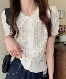 deux amour | えり付き前ボタンメッシュカーディガン(アンサンブル)