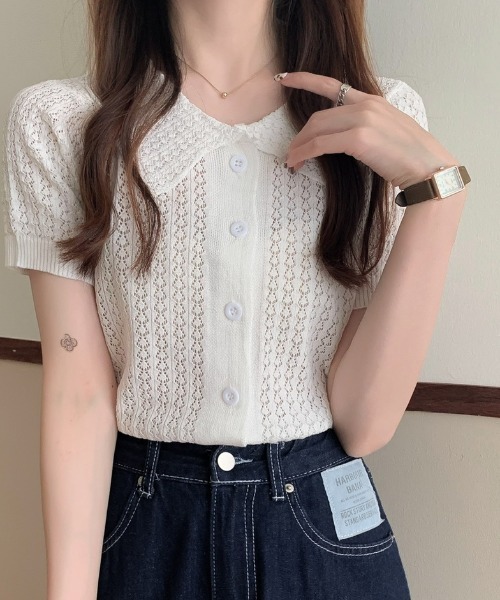 deux amour(ドゥーザムール)の「えり付き前ボタンメッシュカーディガン(アンサンブル・レディース・ブラック/グリーン/ホワイト/イエロー/パープル・FREE)」の13枚目の写真