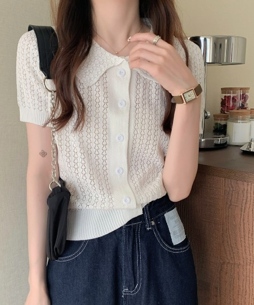 deux amour(ドゥーザムール)の「えり付き前ボタンメッシュカーディガン(アンサンブル・レディース・ブラック/グリーン/ホワイト/イエロー/パープル・FREE)」の14枚目の写真