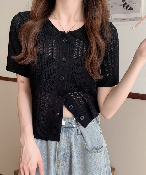 deux amour(ドゥーザムール)の「えり付き前ボタンメッシュカーディガン(アンサンブル・レディース・ブラック/グリーン/ホワイト/イエロー/パープル・FREE)」の18枚目の写真