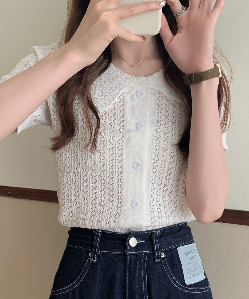 deux amour(ドゥーザムール)の「えり付き前ボタンメッシュカーディガン(アンサンブル・レディース・ブラック/グリーン/ホワイト/イエロー/パープル・FREE)」の16枚目の写真