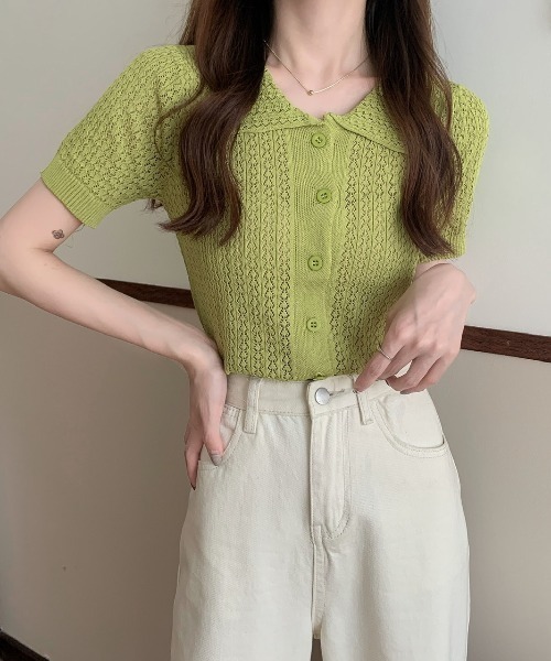 deux amour(ドゥーザムール)の「えり付き前ボタンメッシュカーディガン(アンサンブル・レディース・ブラック/グリーン/ホワイト/イエロー/パープル・FREE)」の10枚目の写真