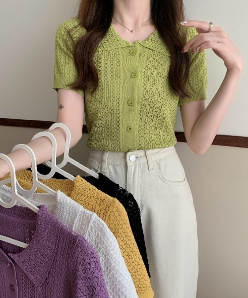 deux amour(ドゥーザムール)の「えり付き前ボタンメッシュカーディガン(アンサンブル・レディース・ブラック/グリーン/ホワイト/イエロー/パープル・FREE)」の11枚目の写真