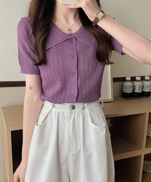 deux amour(ドゥーザムール)の「えり付き前ボタンメッシュカーディガン(アンサンブル・レディース・ブラック/グリーン/ホワイト/イエロー/パープル・FREE)」の12枚目の写真