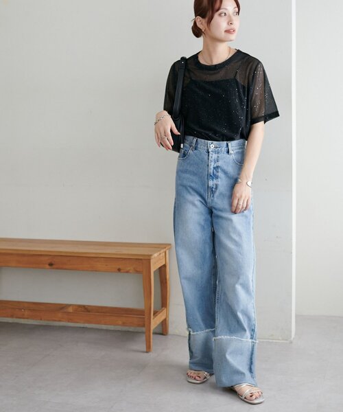 DISCOAT(ディスコート)の「【WEB限定】シアーキラキラTシャツ(Tシャツ/カットソー・レディース・ライトベージュ/ピンク/ブラック・MEDIUM)」の18枚目の写真