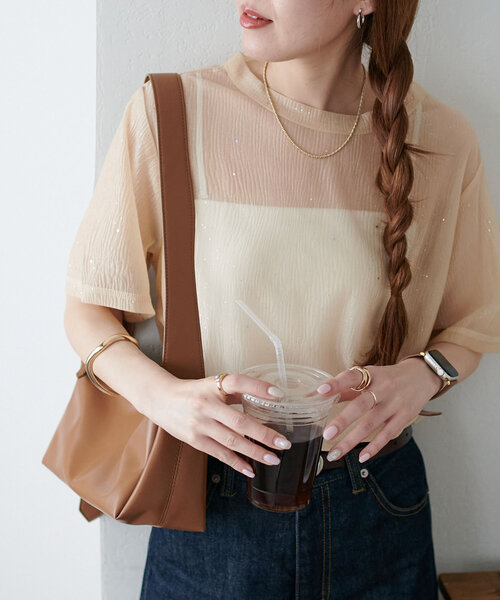 DISCOAT（ディスコート）の「【WEB限定】シアーキラキラT（Tシャツ/カットソー・レディース・ライトベージュ/ピンク/ブラック・MEDIUM）」の19枚目の写真