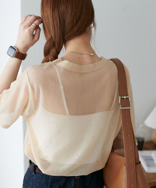 DISCOAT（ディスコート）の「【WEB限定】シアーキラキラT（Tシャツ/カットソー・レディース・ライトベージュ/ピンク/ブラック・MEDIUM）」の20枚目の写真