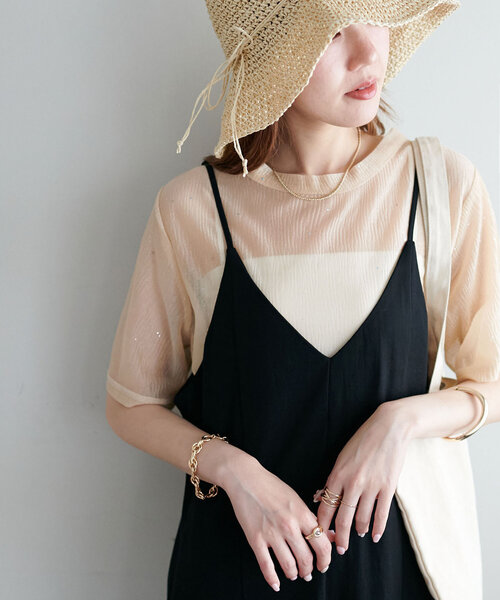 DISCOAT（ディスコート）の「【WEB限定】シアーキラキラT（Tシャツ/カットソー・レディース・ライトベージュ/ピンク/ブラック・MEDIUM）」の13枚目の写真