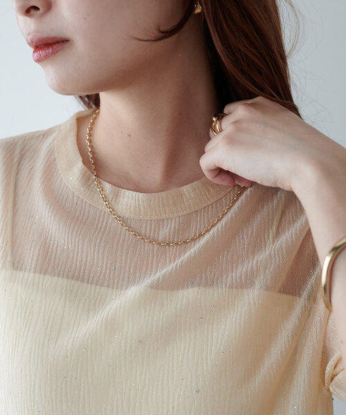 DISCOAT（ディスコート）の「【WEB限定】シアーキラキラT（Tシャツ/カットソー・レディース・ライトベージュ/ピンク/ブラック・MEDIUM）」の17枚目の写真