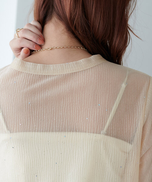 DISCOAT（ディスコート）の「【WEB限定】シアーキラキラT（Tシャツ/カットソー・レディース・ライトベージュ/ピンク/ブラック・MEDIUM）」の8枚目の写真