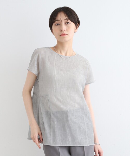 「INDIVI」 半袖カットソー 12 ナチュラル レディース セール】【洗える】ペプラム風デザインきれいめカットソー（T