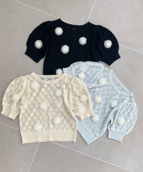 MAJESTIC LEGON（マジェスティックレゴン）の「ローズモチーフレーシーニット（ニット/セーター・レディース・オフホワイト/ブルー/ブラック・MEDIUM）」の16枚目の写真