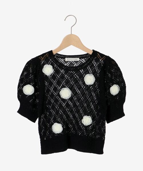 MAJESTIC LEGON（マジェスティックレゴン）の「ローズモチーフレーシーニット（ニット/セーター・レディース・オフホワイト/ブルー/ブラック・MEDIUM）」の11枚目の写真