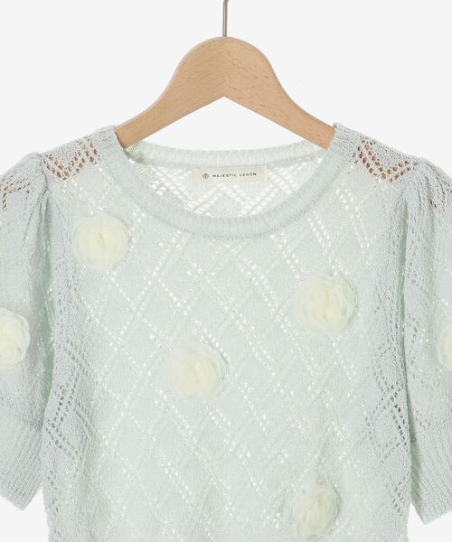 MAJESTIC LEGON（マジェスティックレゴン）の「ローズモチーフレーシーニット（ニット/セーター・レディース・オフホワイト/ブルー/ブラック・MEDIUM）」の9枚目の写真