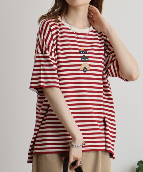 tシャツ EMAGO 地球ロゴ刺繍ワイドTシャツ レディース EMAGO 地球ロゴ刺繍ワイドTシャツ（Tシャツ/カットソー）｜Emago