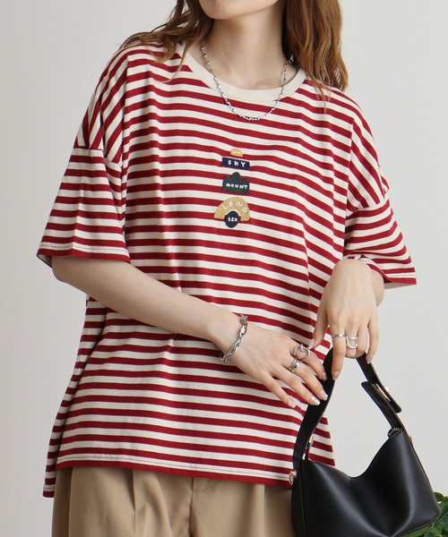 tシャツ EMAGO 地球ロゴ刺繍ワイドTシャツ レディース EMAGO 地球ロゴ刺繍ワイドTシャツ（Tシャツ/カットソー）｜Emago