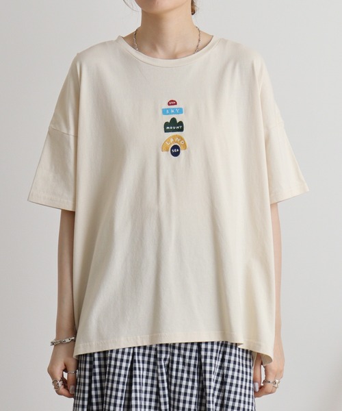 tシャツ EMAGO 地球ロゴ刺繍ワイドTシャツ レディース EMAGO 地球ロゴ刺繍ワイドTシャツ（Tシャツ/カットソー）｜Emago
