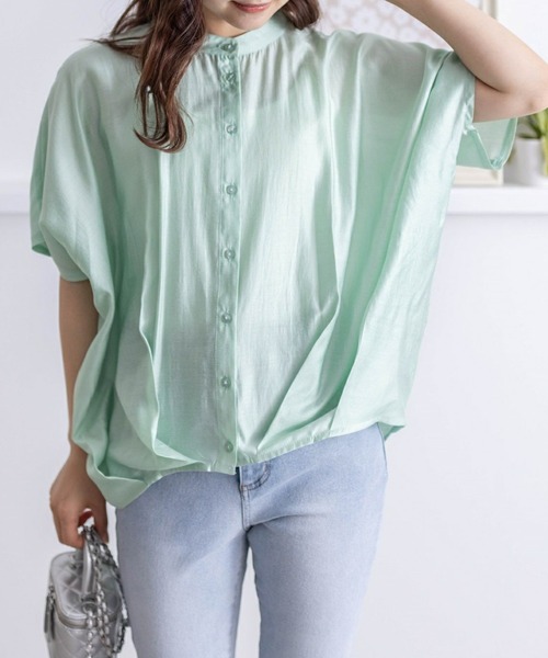 clear（クリア）の「フレンチスリーブ裾タックブラウス[オフィスカジュアル 着回し抜群 大人]≪再入荷≫（シャツ/ブラウス・レディース・オフホワイト/イエロー/ミント/ブラック/ブルーグレー・F）」の4枚目の写真