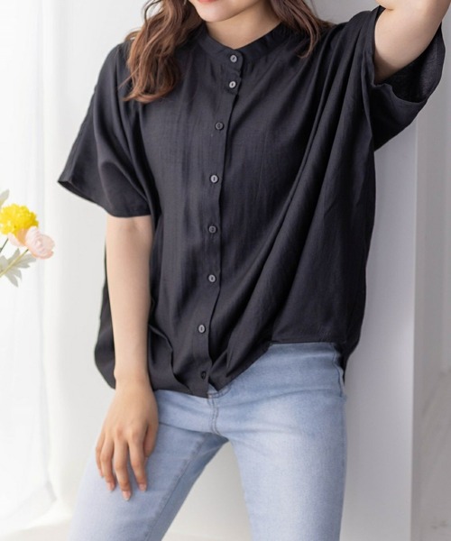 clear（クリア）の「フレンチスリーブ裾タックブラウス[オフィスカジュアル 着回し抜群 大人]≪再入荷≫（シャツ/ブラウス・レディース・オフホワイト/イエロー/ミント/ブラック/ブルーグレー・F）」の2枚目の写真