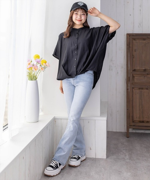 clear（クリア）の「フレンチスリーブ裾タックブラウス[オフィスカジュアル 着回し抜群 大人]≪再入荷≫（シャツ/ブラウス・レディース・オフホワイト/イエロー/ミント/ブラック/ブルーグレー・F）」の13枚目の写真