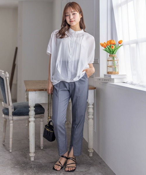 clear（クリア）の「フレンチスリーブ裾タックブラウス[オフィスカジュアル 着回し抜群 大人]≪再入荷≫（シャツ/ブラウス・レディース・オフホワイト/イエロー/ミント/ブラック/ブルーグレー・F）」の16枚目の写真