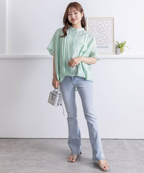 clear（クリア）の「フレンチスリーブ裾タックブラウス[オフィスカジュアル 着回し抜群 大人]≪再入荷≫（シャツ/ブラウス・レディース・オフホワイト/イエロー/ミント/ブラック/ブルーグレー・F）」の17枚目の写真