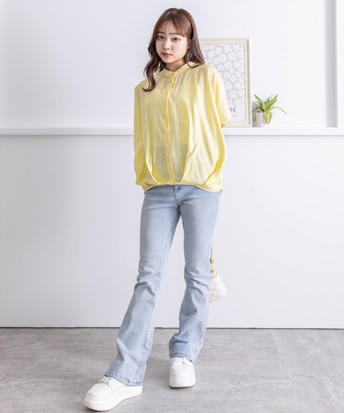 clear（クリア）の「フレンチスリーブ裾タックブラウス[オフィスカジュアル 着回し抜群 大人]≪再入荷≫（シャツ/ブラウス・レディース・オフホワイト/イエロー/ミント/ブラック/ブルーグレー・F）」の18枚目の写真