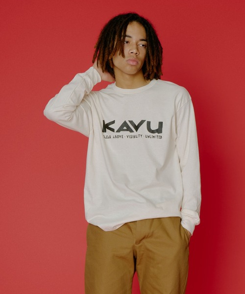 KAVU(カブー)の「KAVU/カブー Simple Logo LS Tee/シンプルロゴティー(Tシャツ/カットソー・メンズ・ゴールド/ネイビー/ホワイト/レッド/ナチュラル/アッシュ/グレー/ブラック・MEDIUM/LARGE/X-LARGE)」の2枚目の写真