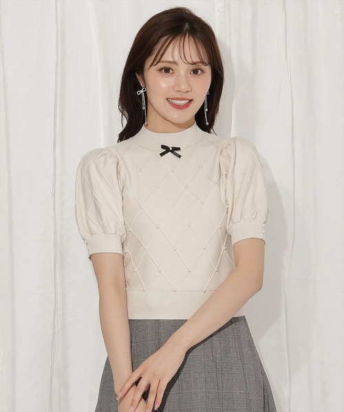 WILLSELECTION（ウィルセレクション）の「ダイヤ柄パールパフニット（ニット/セーター・レディース・アイボリー/ピンク/ブラック・FREE）」の16枚目の写真