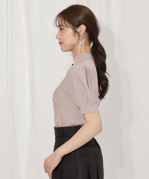 WILLSELECTION（ウィルセレクション）の「ダイヤ柄パールパフニット（ニット/セーター・レディース・アイボリー/ピンク/ブラック・FREE）」の9枚目の写真