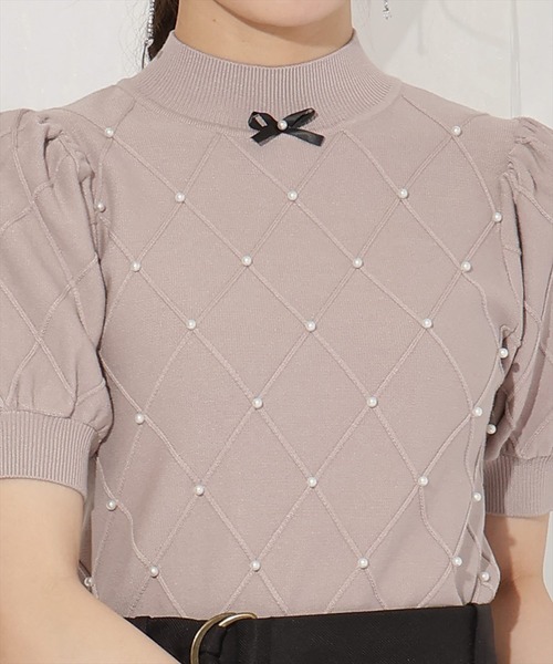 WILLSELECTION（ウィルセレクション）の「ダイヤ柄パールパフニット（ニット/セーター・レディース・アイボリー/ピンク/ブラック・FREE）」の7枚目の写真