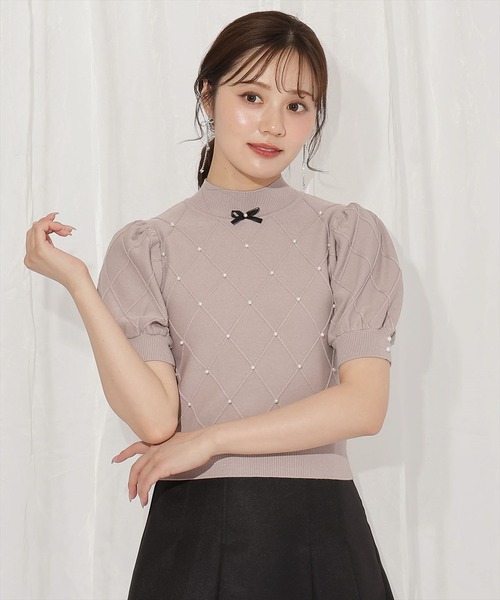 WILLSELECTION（ウィルセレクション）の「ダイヤ柄パールパフニット（ニット/セーター・レディース・アイボリー/ピンク/ブラック・FREE）」の5枚目の写真