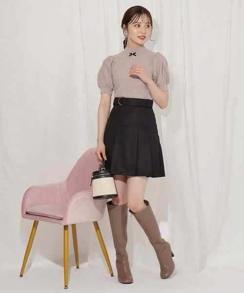 WILLSELECTION（ウィルセレクション）の「ダイヤ柄パールパフニット（ニット/セーター・レディース・アイボリー/ピンク/ブラック・FREE）」の4枚目の写真