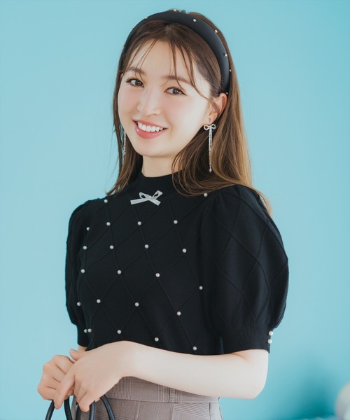 WILLSELECTION（ウィルセレクション）の「ダイヤ柄パールパフニット（ニット/セーター・レディース・アイボリー/ピンク/ブラック・FREE）」の14枚目の写真