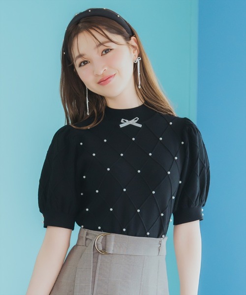 WILLSELECTION（ウィルセレクション）の「ダイヤ柄パールパフニット（ニット/セーター・レディース・アイボリー/ピンク/ブラック・FREE）」の13枚目の写真