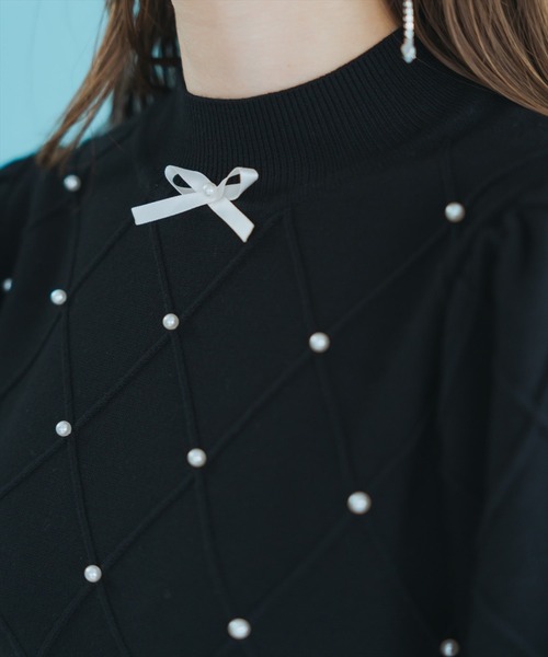 WILLSELECTION（ウィルセレクション）の「ダイヤ柄パールパフニット（ニット/セーター・レディース・アイボリー/ピンク/ブラック・FREE）」の10枚目の写真