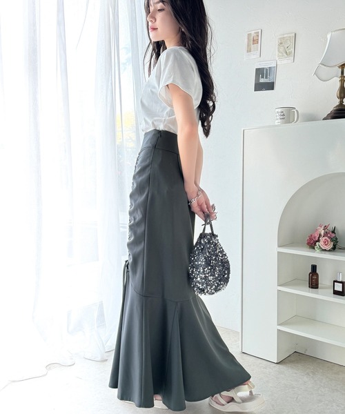 classicalelf(クラシカルエルフ)の「大人可愛い!愛され美ライン。シャーリングリボン使いマーメイドスカート(ロング丈)(スカート・レディース・ホワイト/チャコール/ブラック・MEDIUM/LARGE/X-LARGE/SMALL)」の13枚目の写真