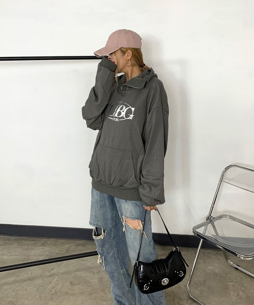 non-hedge（ノンヘッジ）の「シルバーロゴハーフジップビッグパーカー（パーカー・レディース・グレー/オフホワイト/チャコールグレー/ブラック・FREE）」の16枚目の写真