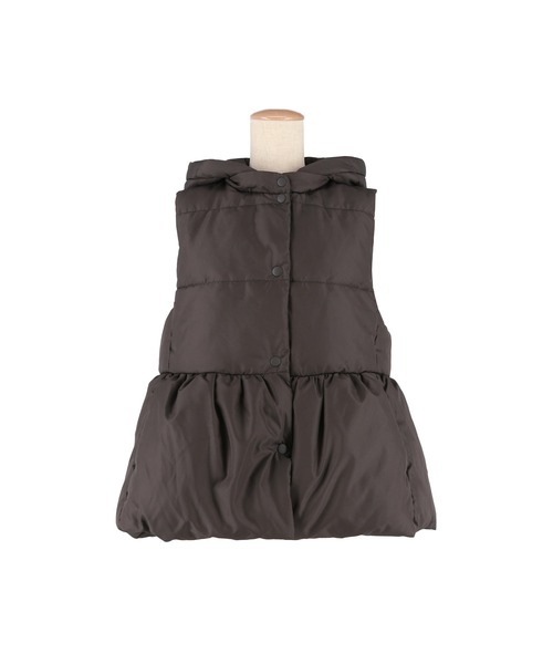 セール】中綿ペプラムベスト 取り外し可能フード付き（その他