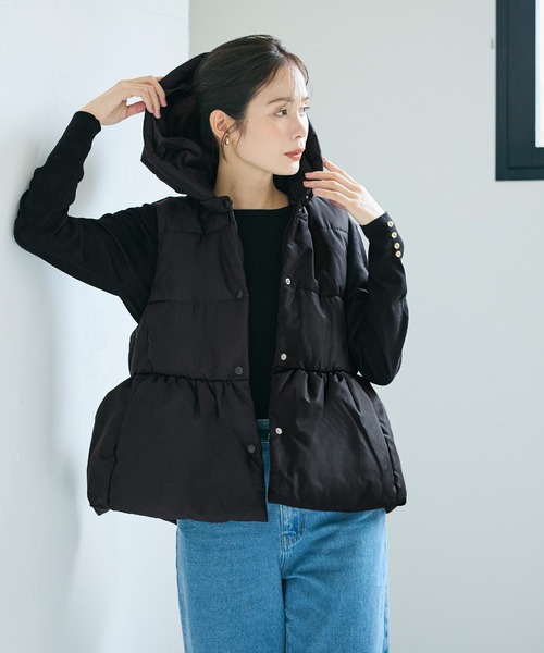 coca（coca）（コカ）の「中綿ペプラムベスト 取り外し可能フード付き（その他アウター・レディース・アイボリー/ブラック/ネイビー/ブラウン・M/L/S）」の17枚目の写真