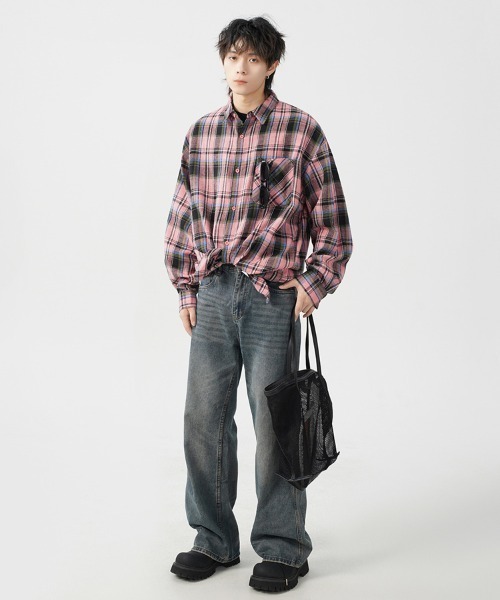 Ressaca(レサーカ)の「オーバーサイズチェック柄シャツ(シャツ/ブラウス・メンズ・ピンク/ブルー・XL/L/M)」の22枚目の写真